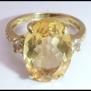 6.00 ctw Brazilian Citrine+0.50ctw white topaz 18K gold over Silver ring.